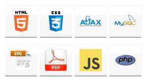 Icone dei linguaggi e delle tecnologie utilizzate nel sistema di gestione ricambi